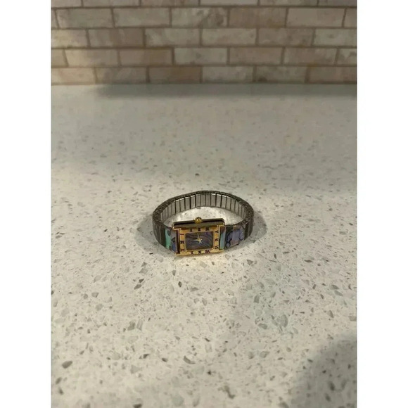 Vintage‎ LA Express Quartz Watch Women Abalone Gold Tone Stretch Band (g1) - Picture 2 of 3